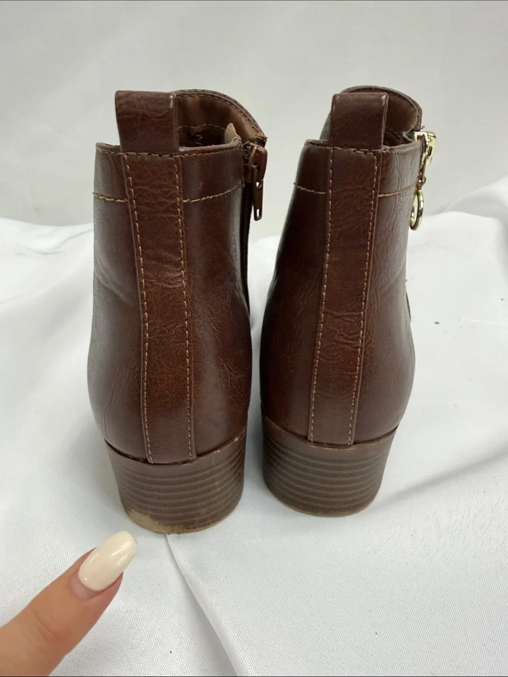 Cityclassified Brown Textured Ankle Booties with Gold Zipper